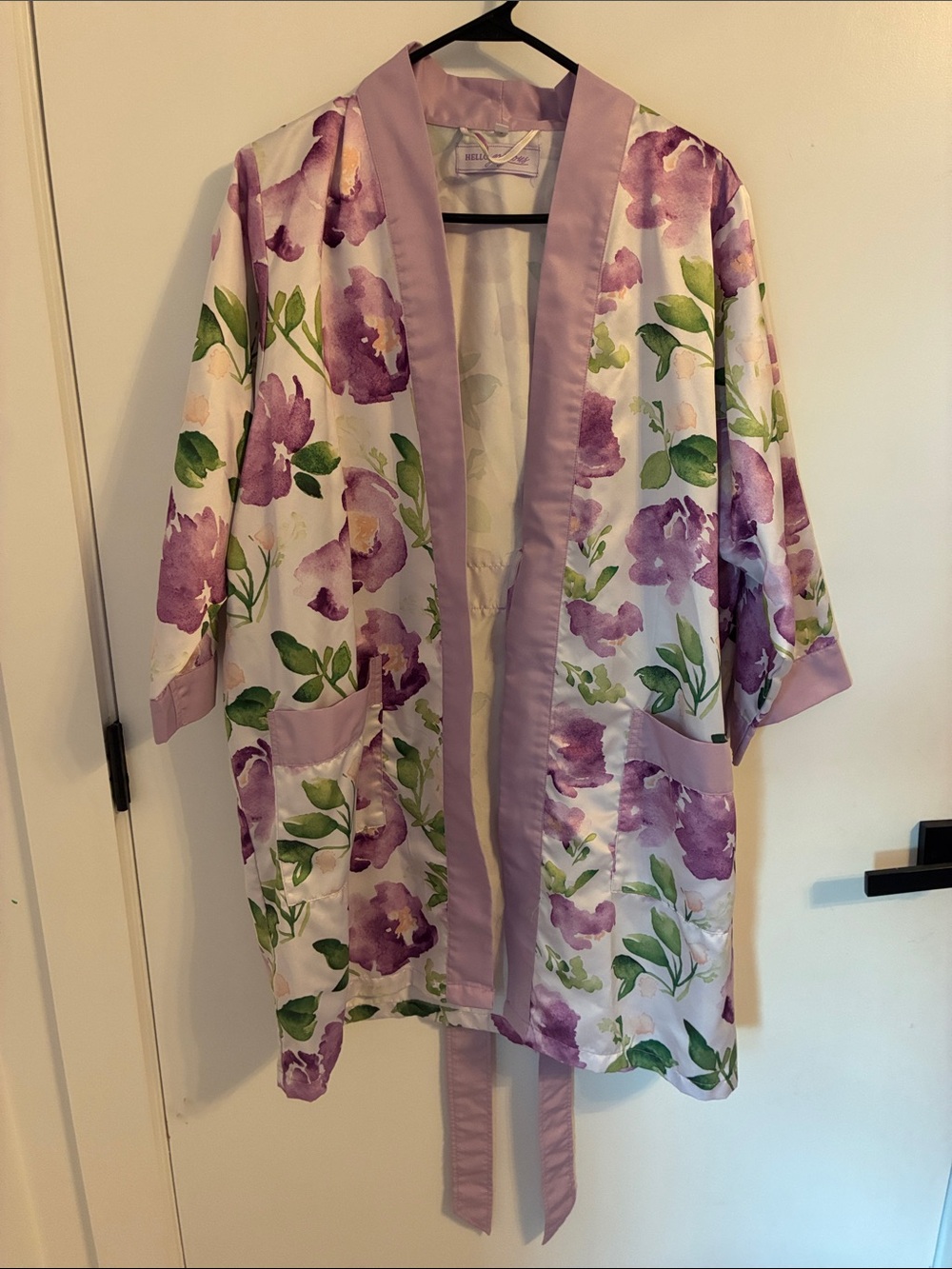 Floral Satin Kimono Robe in Lavender